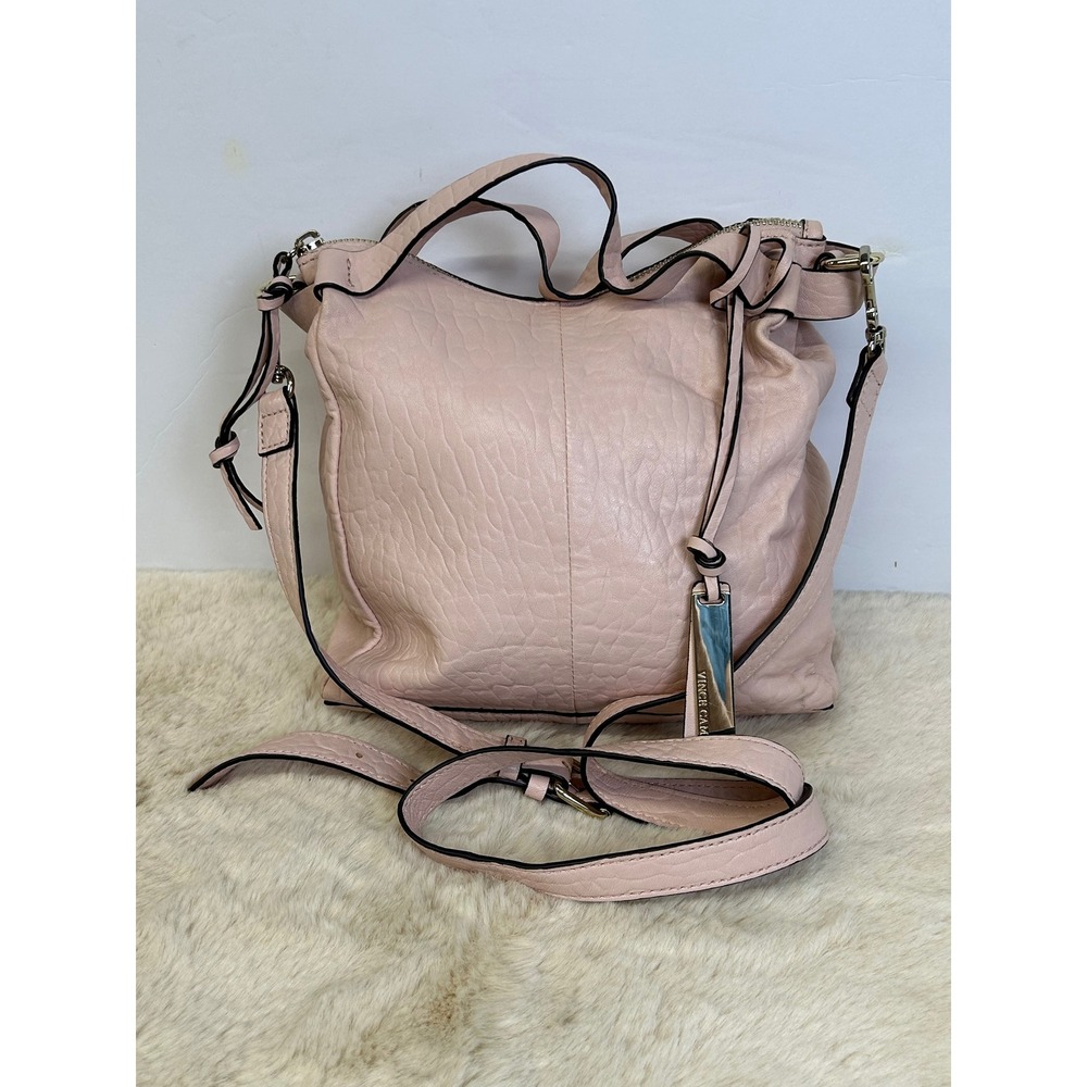 Vince Camuto Pink Pebbled Leather Crossbody Bag Gold Hardware Blush Hobo Handbag